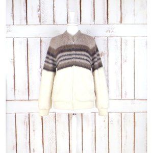 Vintage Tundra ivory/brown striped thick virgin wool knit chunky cardigan